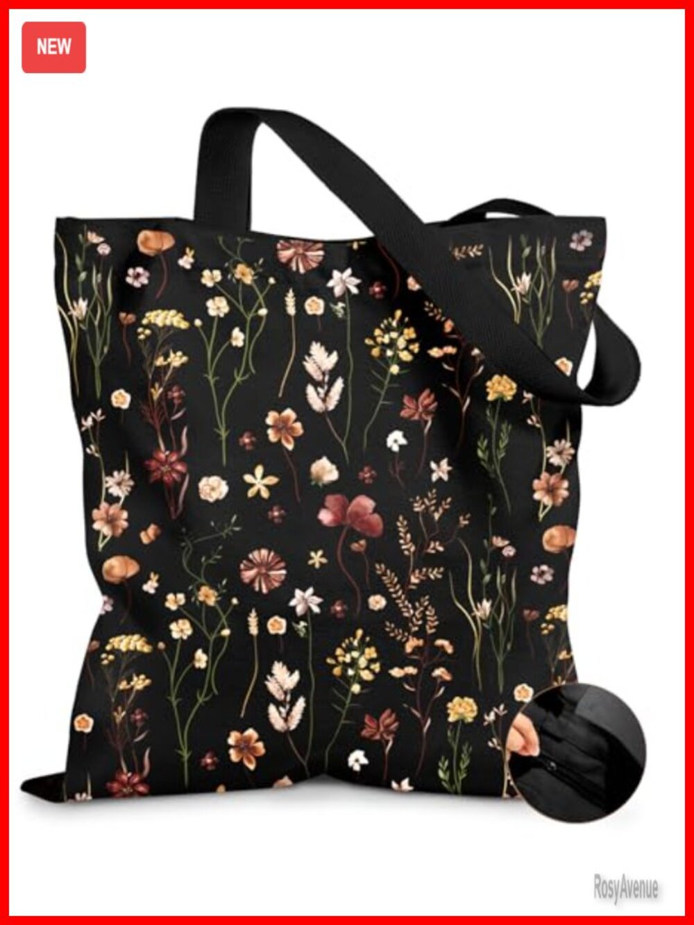 Canvas Tote Bag with Zipper Lightweight Reusable Grocery Bag